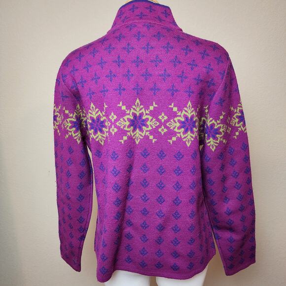 Neve Womens Lg 100% Wool 1/4 Zip Tight Knit Long Sleeve Ski Sweater Purple Green - Picture 4 of 6